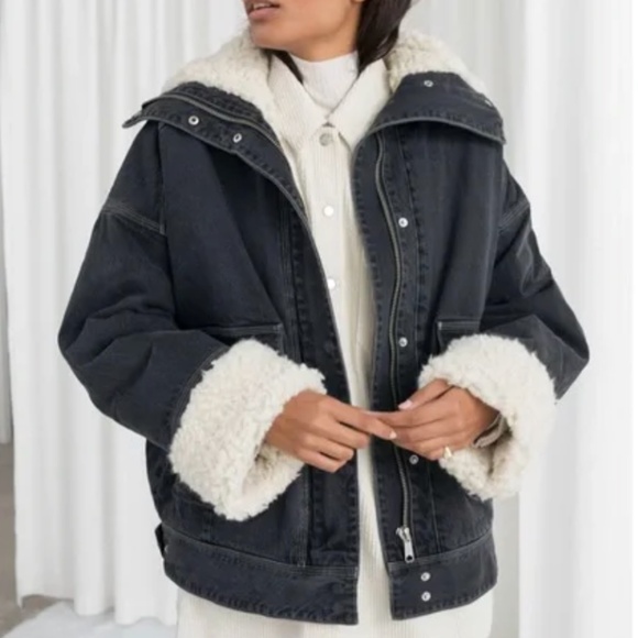 &Other Stories Denim Faux Shearling Jacket - Picture 1 of 6